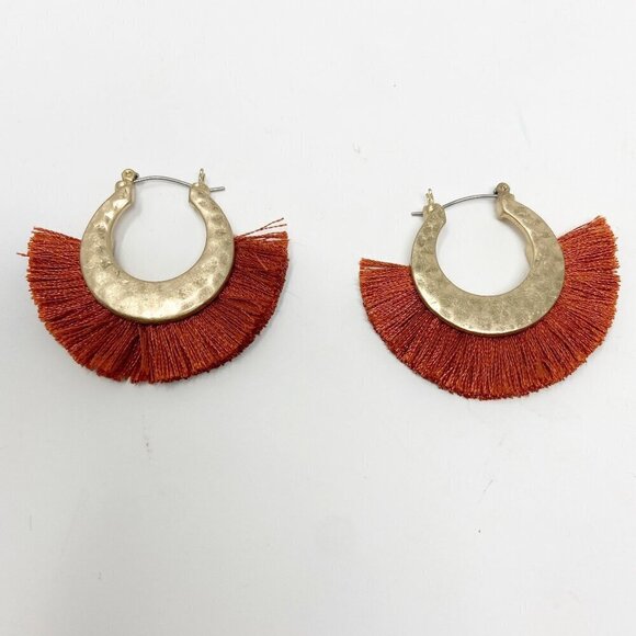 Burnt Orange Half Circle Fringe Earrings - Picture 3 of 4